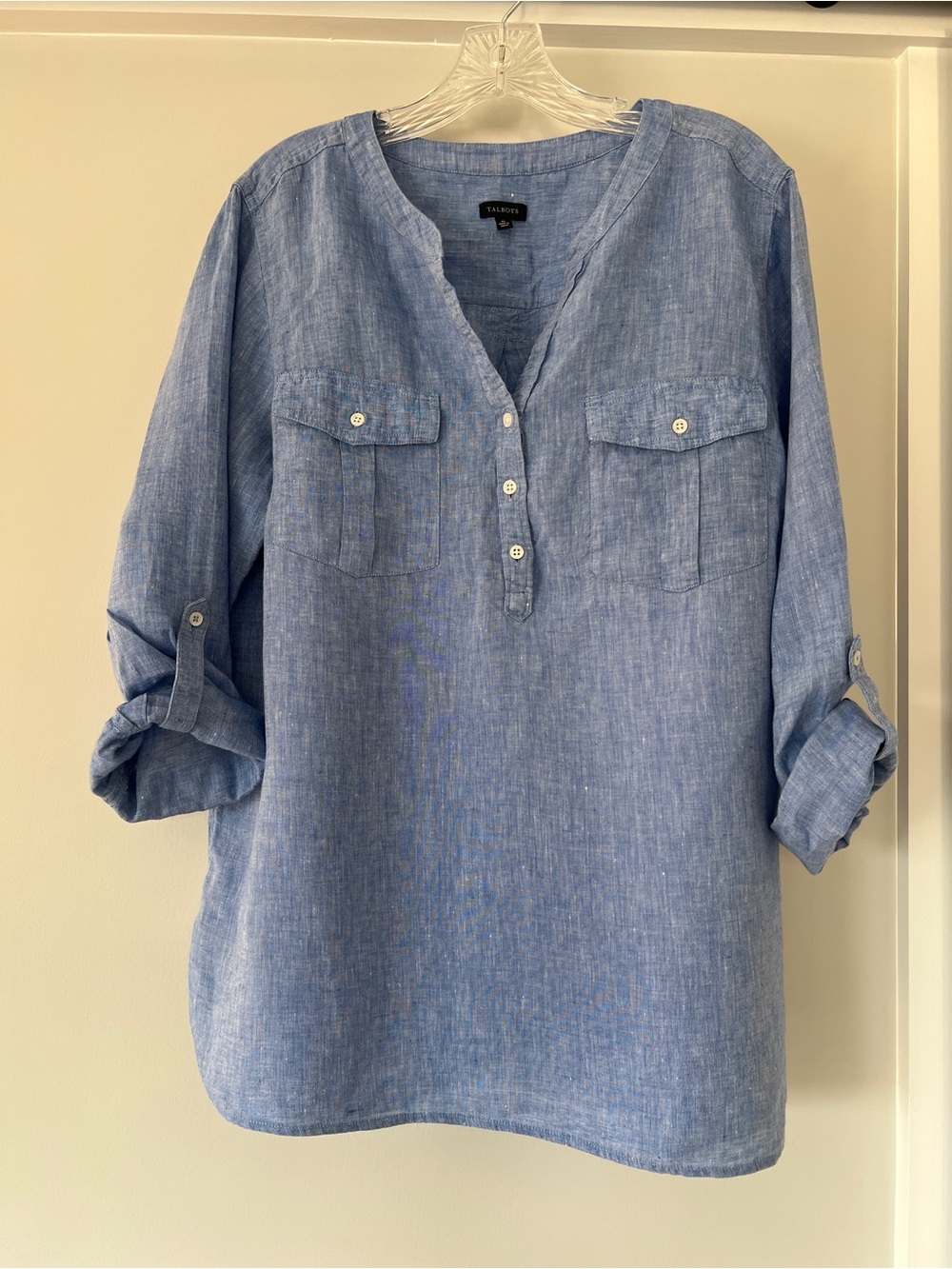 Talbots Linen Pintuck Popover cross dye top